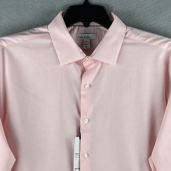Bar III Men's XL 17-17.5 34-35 Dress Shirt Slim Fit Stretch Pink Chambray NEW - Picture 3 of 12